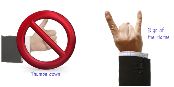 Elearning slide makeovers - thumbs up and sign of the horns